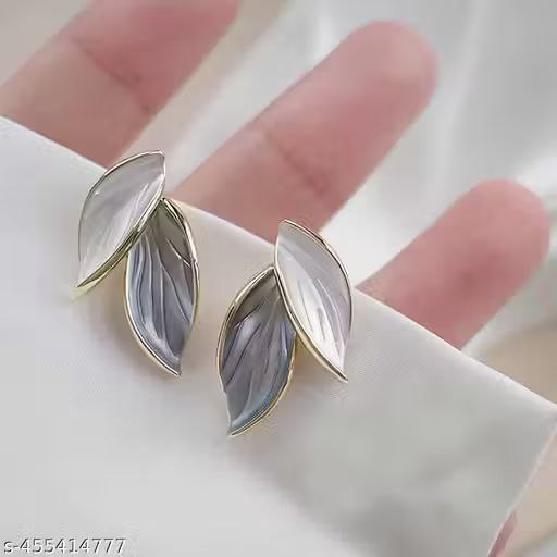 Blue White Leaf Earrings