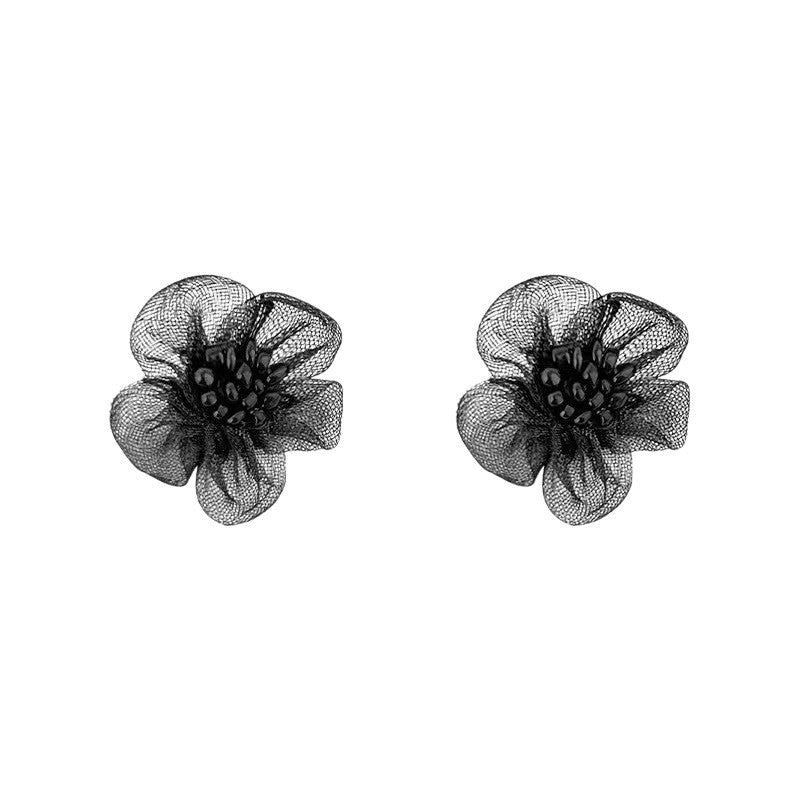 Korean Black Petal Lace Earrings