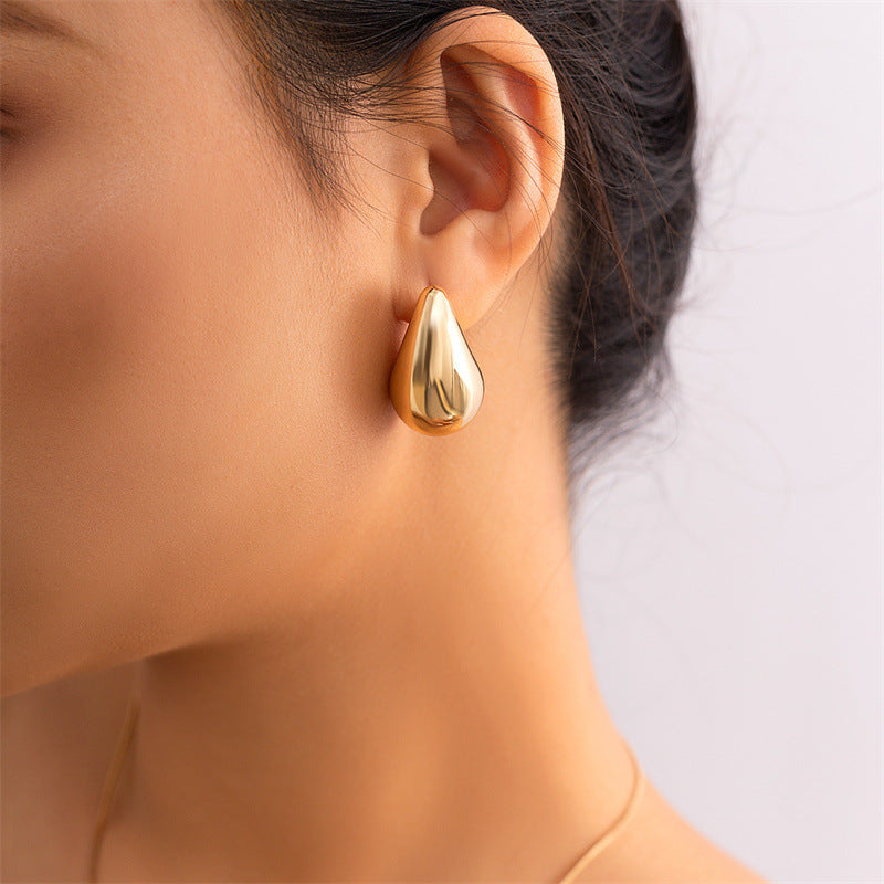 Gold Oval Teardrop Studs