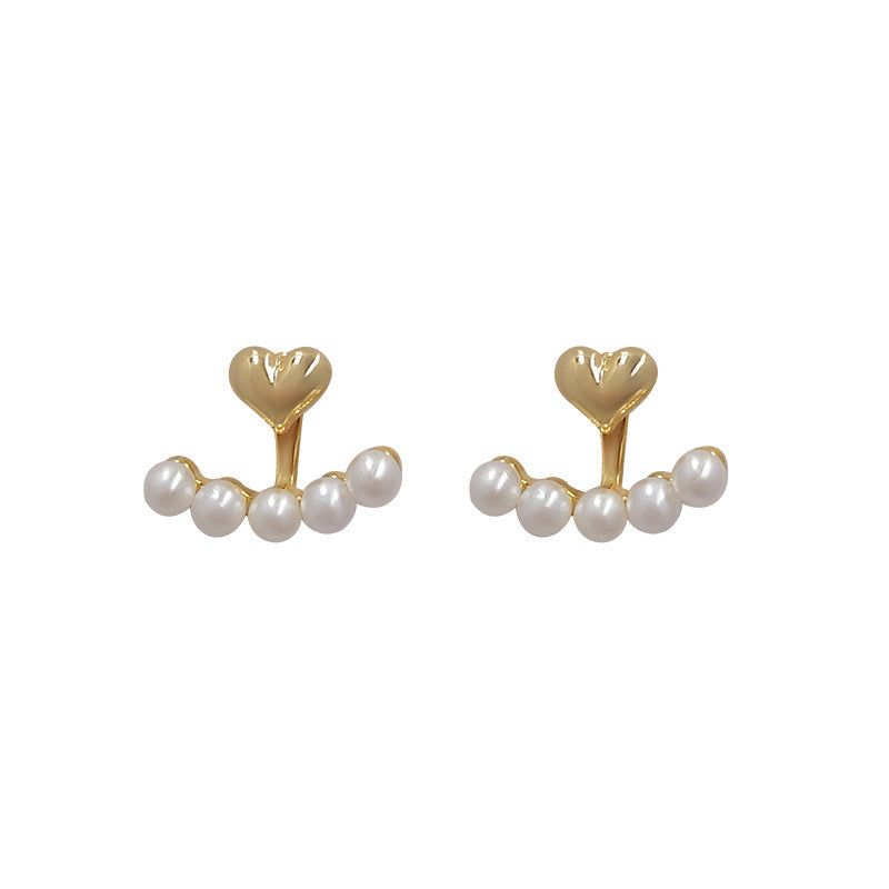 Metal Heart-Shaped Pearl Earrings