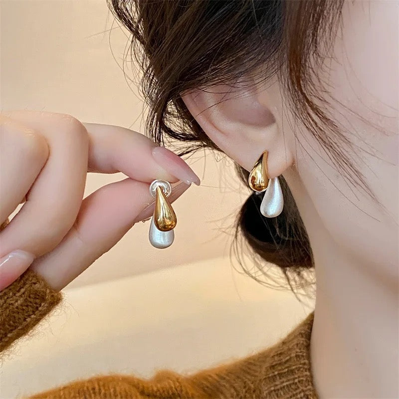 Gold and Silver Water Droplet Earrings