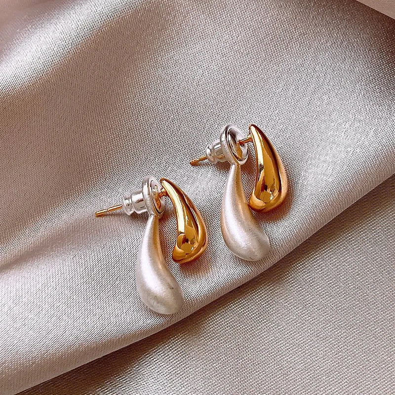 Gold and Silver Water Droplet Earrings