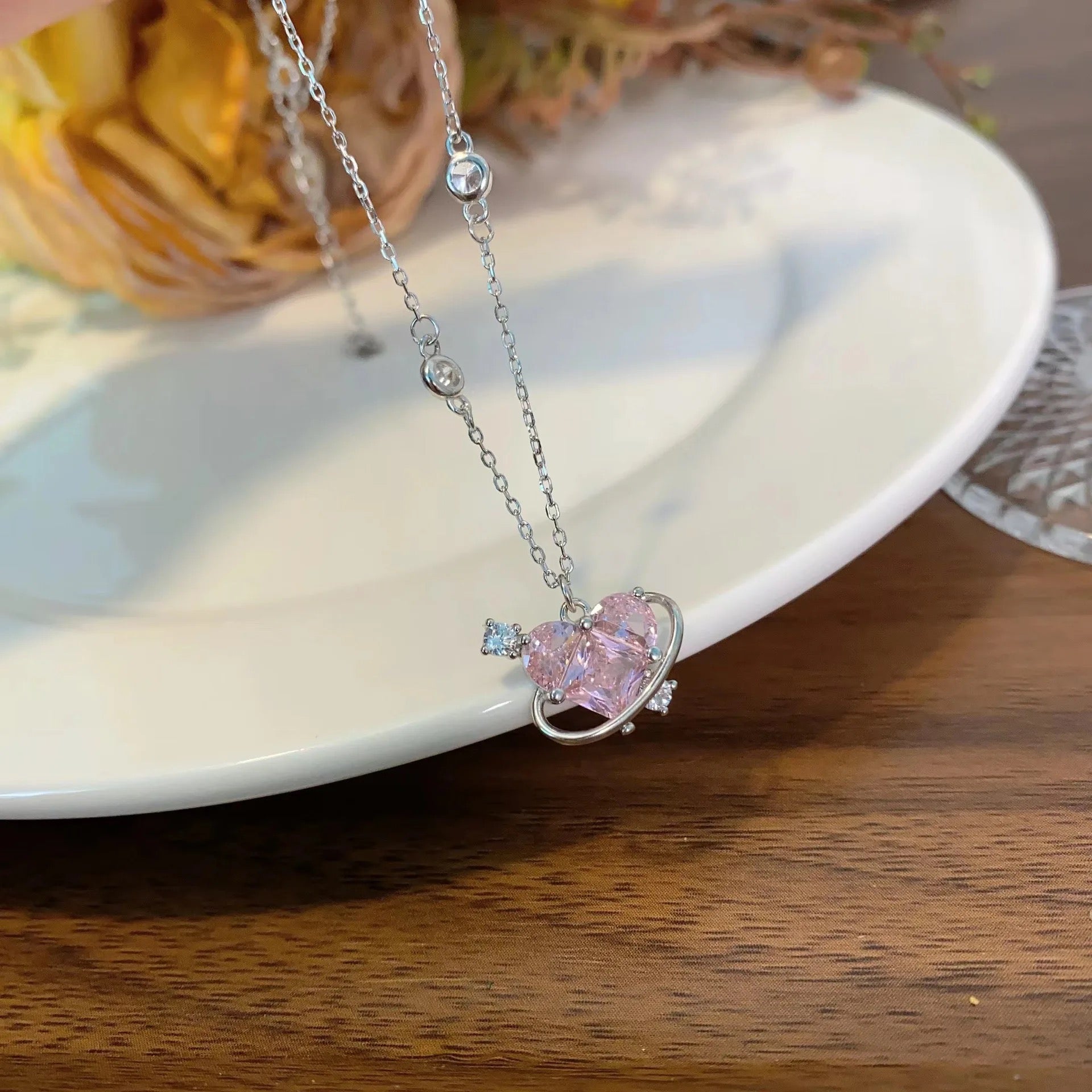 Pink Planet Heart Necklace