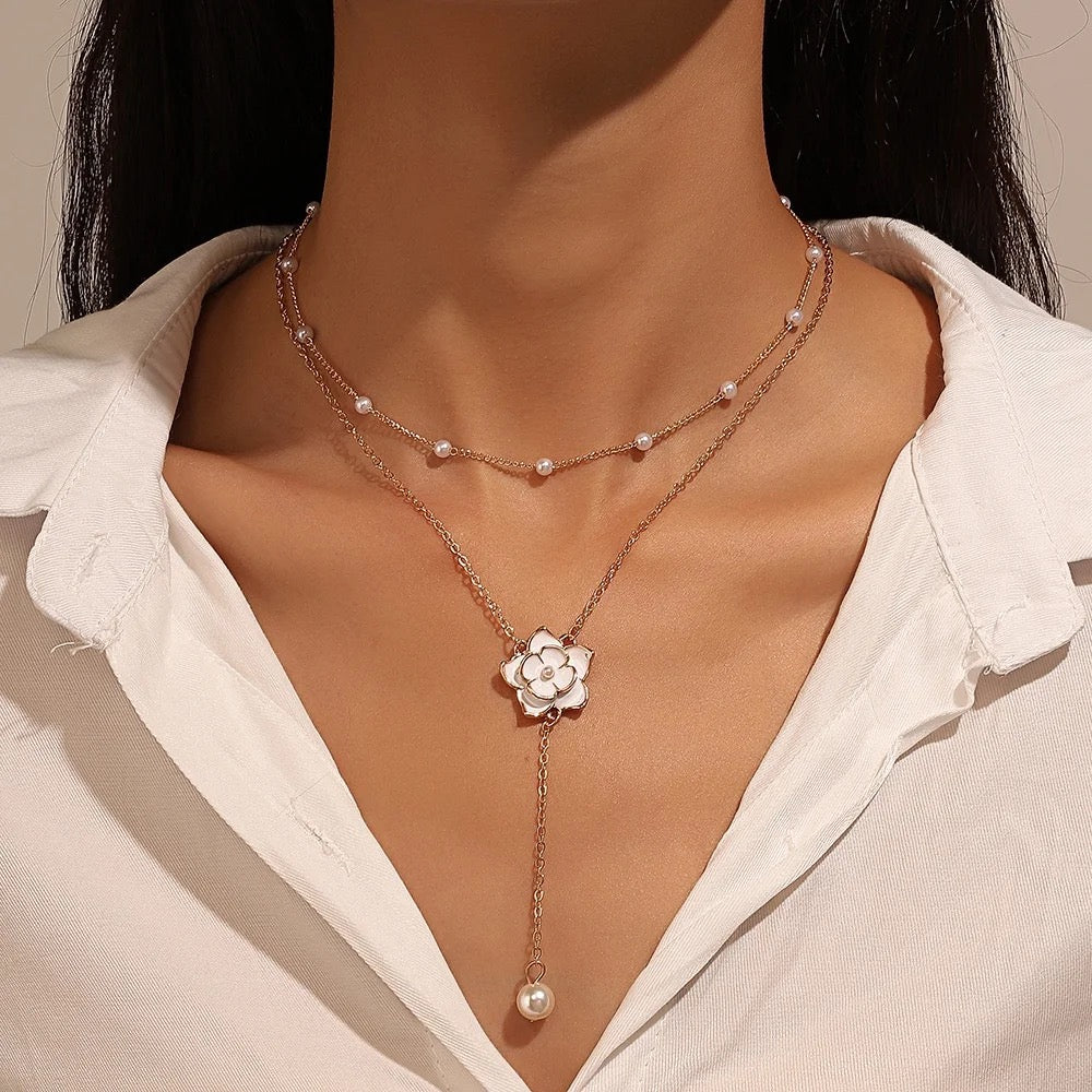 Double Chain Camellia Necklace