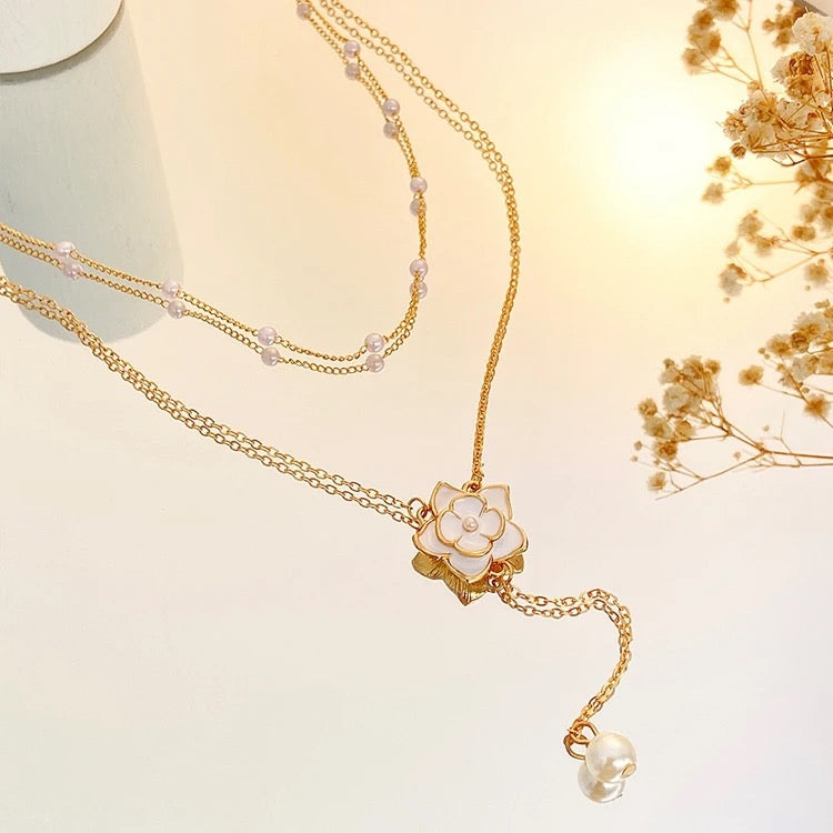 Double Chain Camellia Necklace