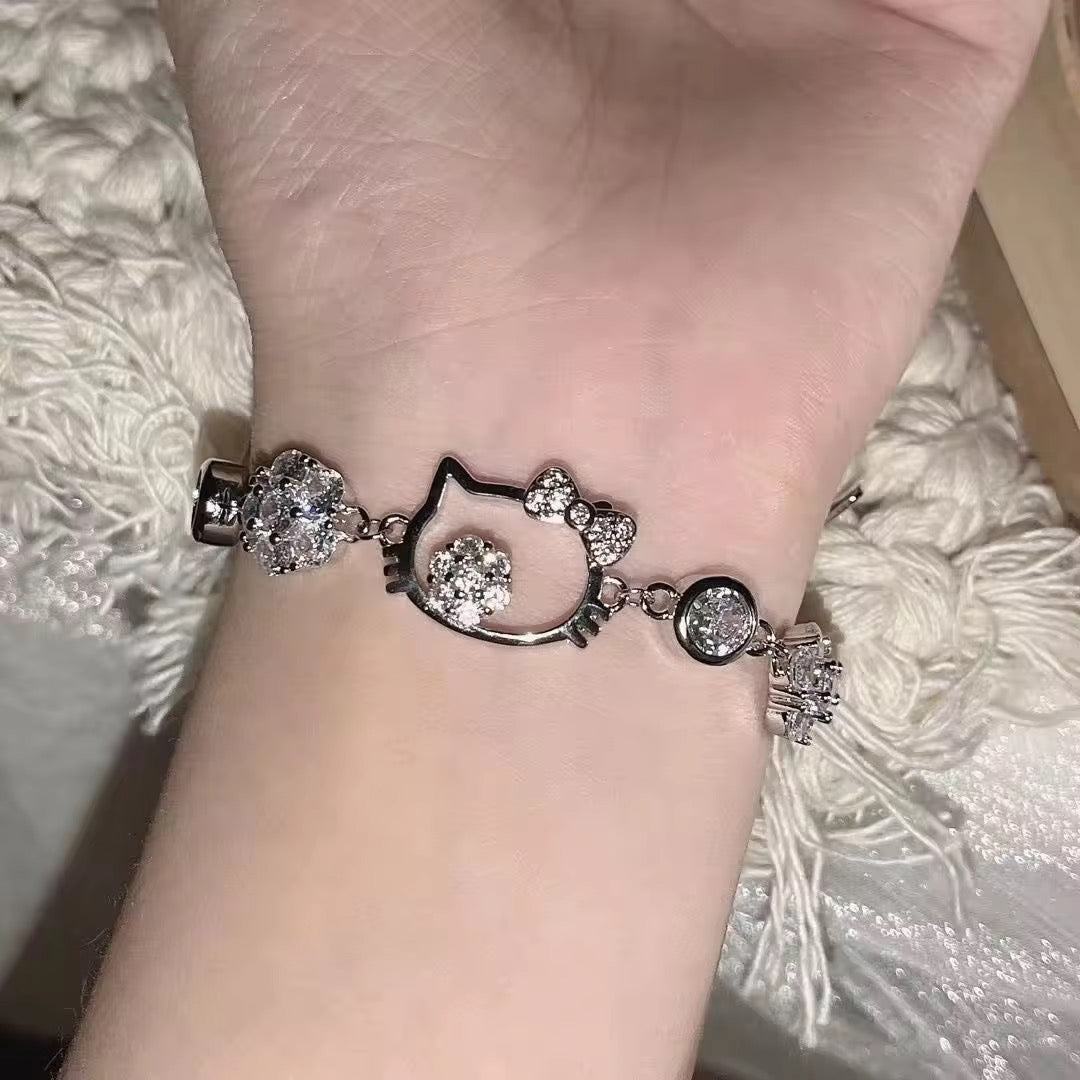 Cute Cat Head Crystal Bracelet