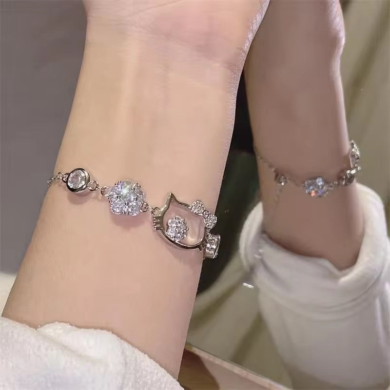 Cute Cat Head Crystal Bracelet