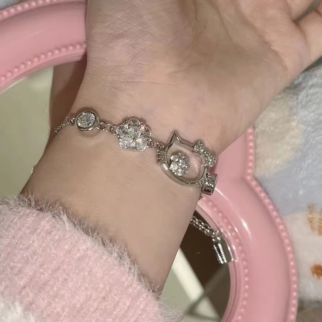 Cute Cat Head Crystal Bracelet