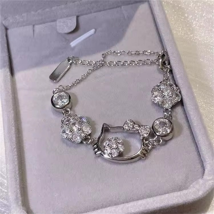 Cute Cat Head Crystal Bracelet
