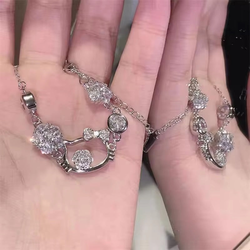 Cute Cat Head Crystal Bracelet