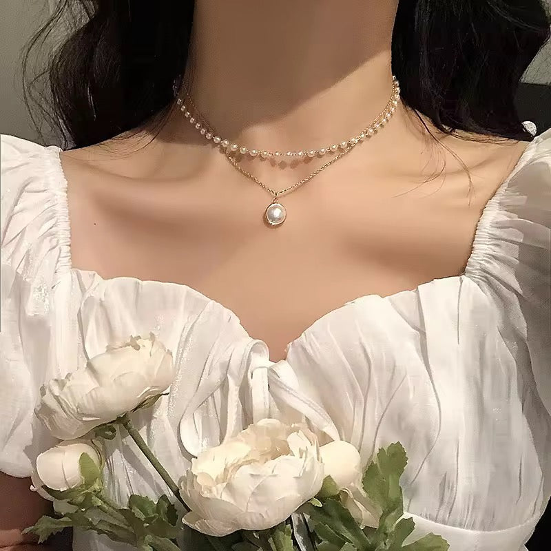 Double Pearl Chain Necklace