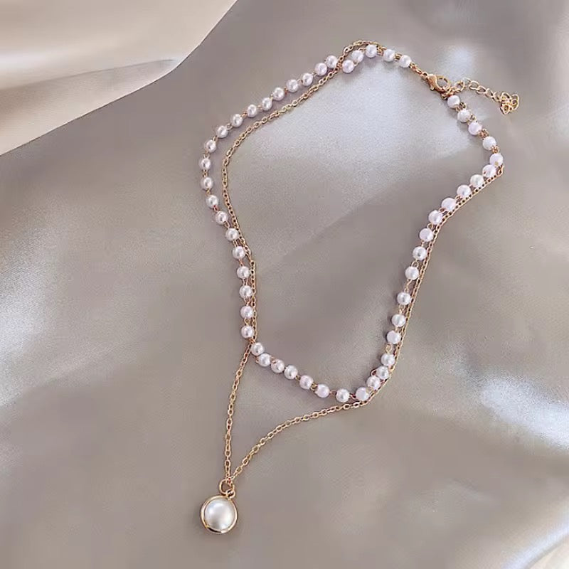 Double Pearl Chain Necklace