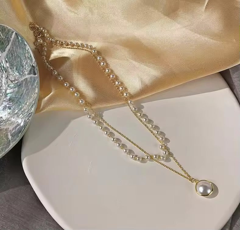 Double Pearl Chain Necklace