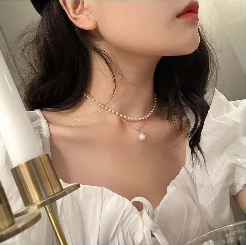 Double Pearl Chain Necklace