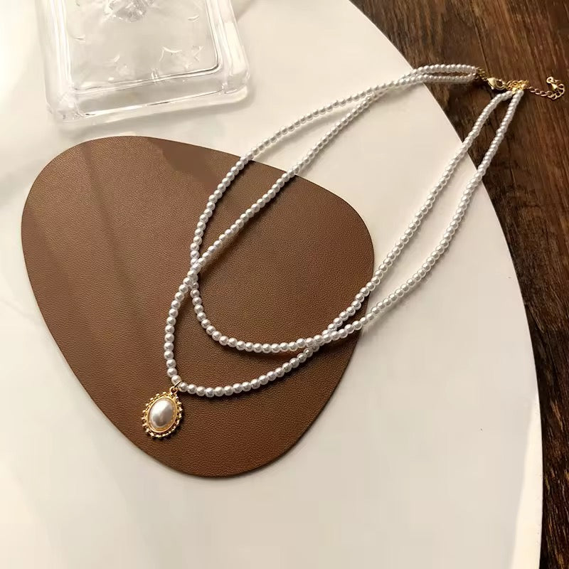 Double Layers Pearl Chain Choker Necklace