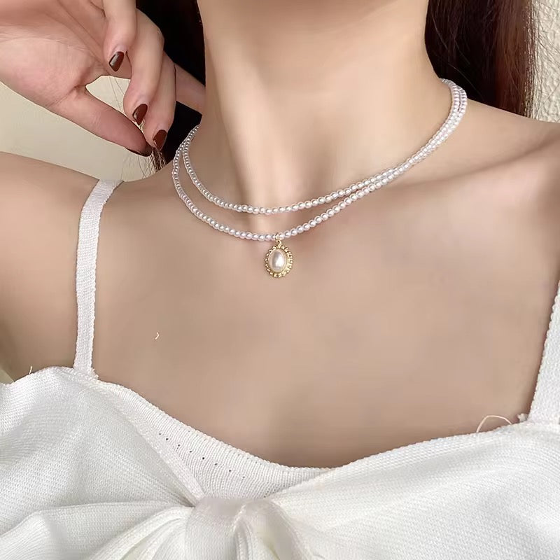 Double Layers Pearl Chain Choker Necklace