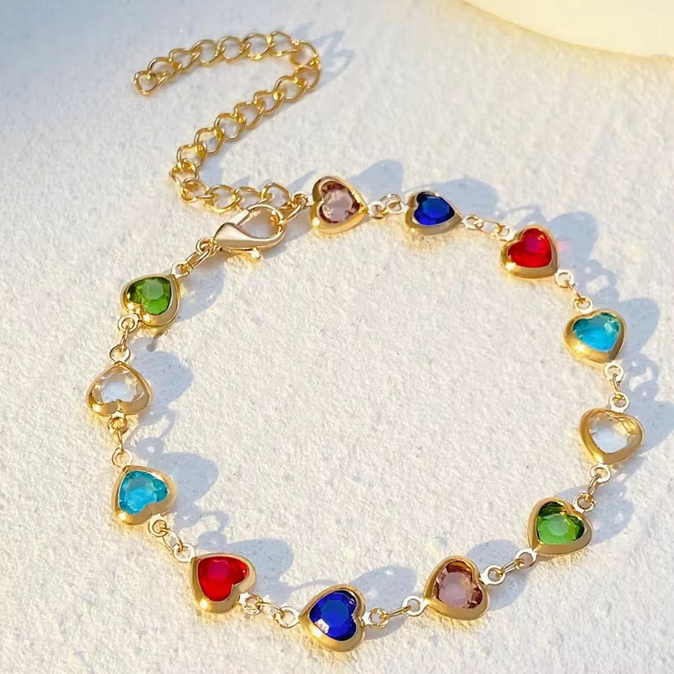 Colorful Shiny Cubic Heart Design Bracelet