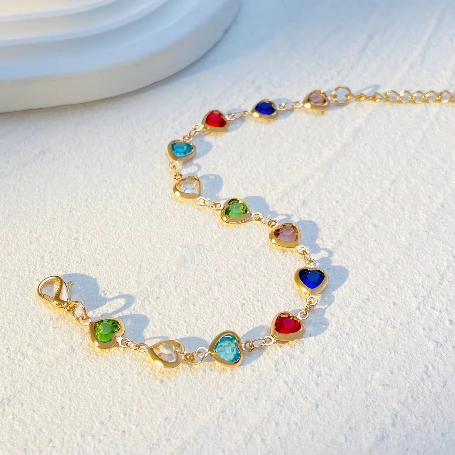 Colorful Shiny Cubic Heart Design Bracelet