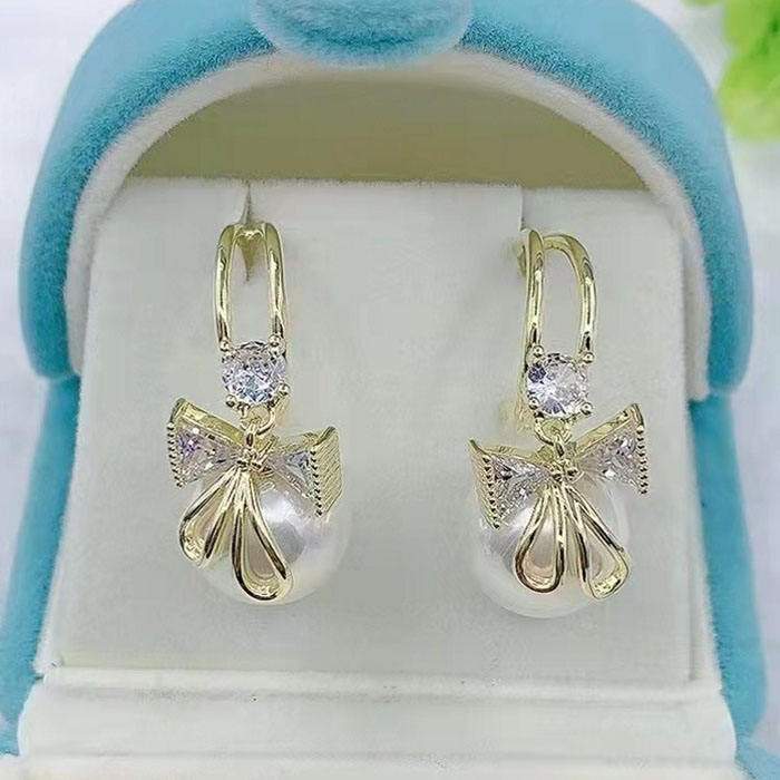 Pearl Shining Bow Knot Earrings
