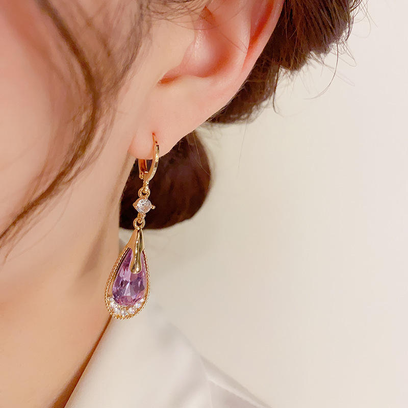 Purple Crystal Droplet Earrings