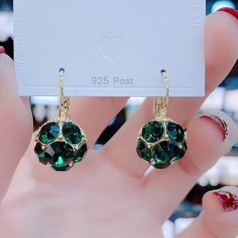 Green Crystal Ball Earrings