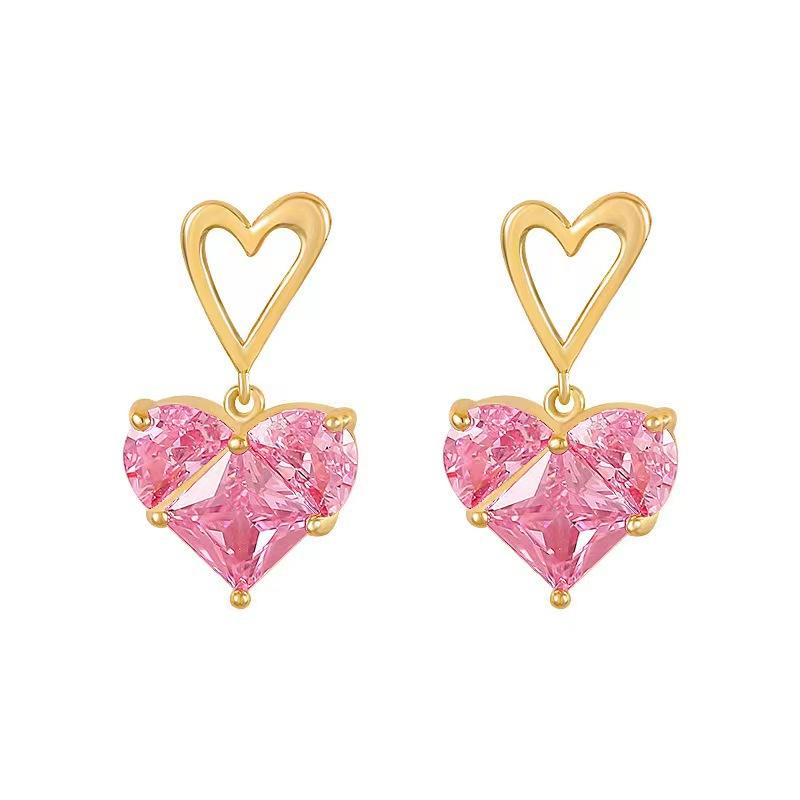 Pink Crystal Heart Earrings