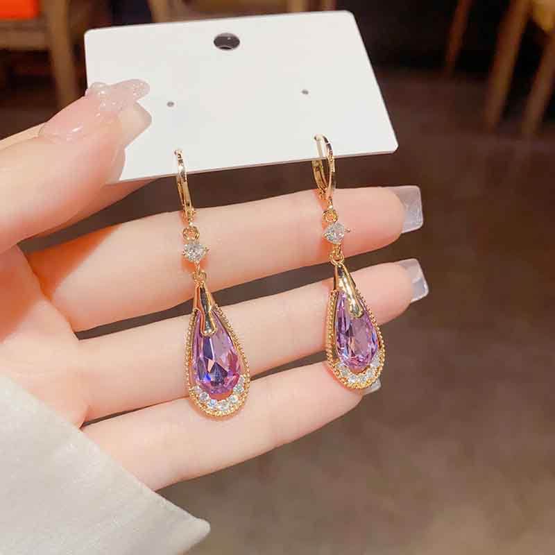 Purple Crystal Droplet Earrings