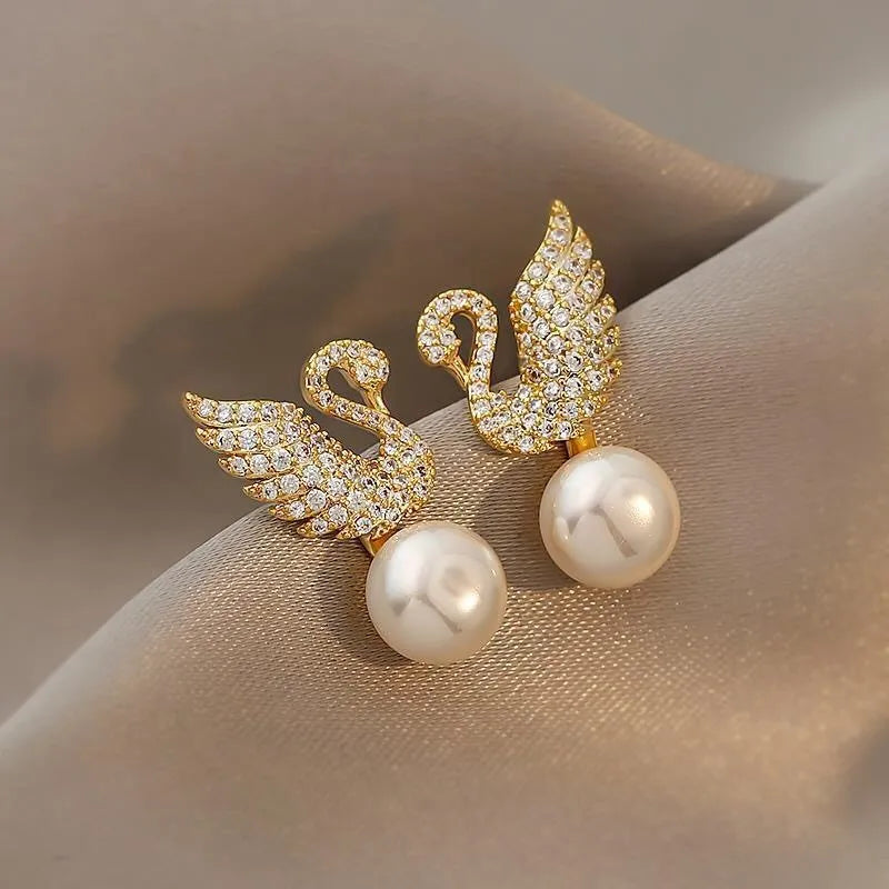 Swan and Pearl Earrings