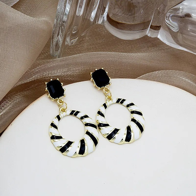 Black and White Striped Earrings