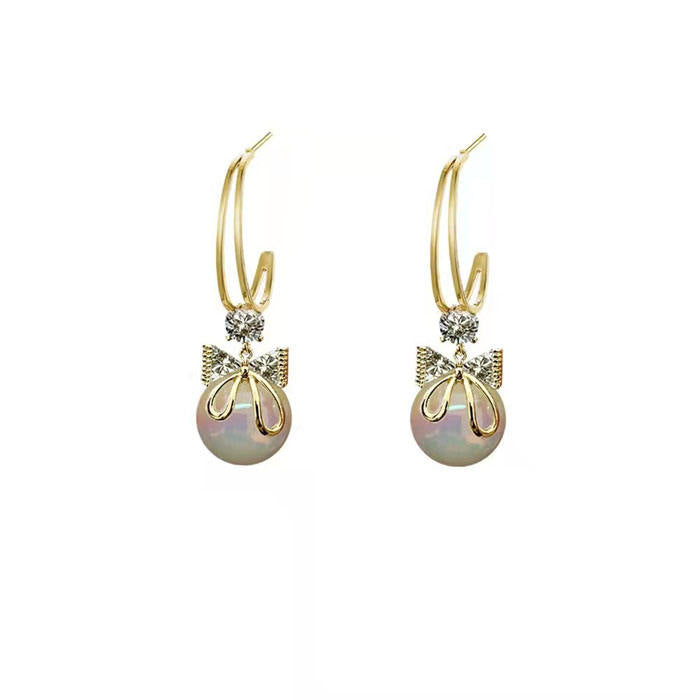 Pearl Shining Bow Knot Earrings