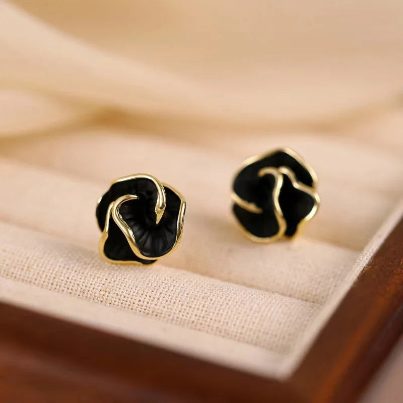 Black Flower Stud Earrings