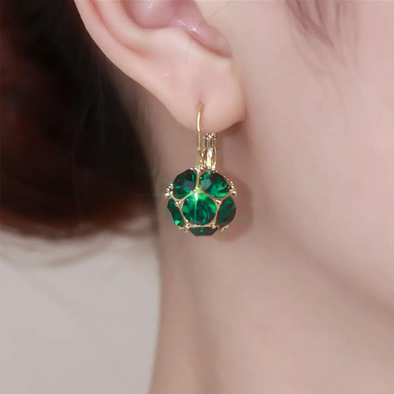 Green Crystal Ball Earrings