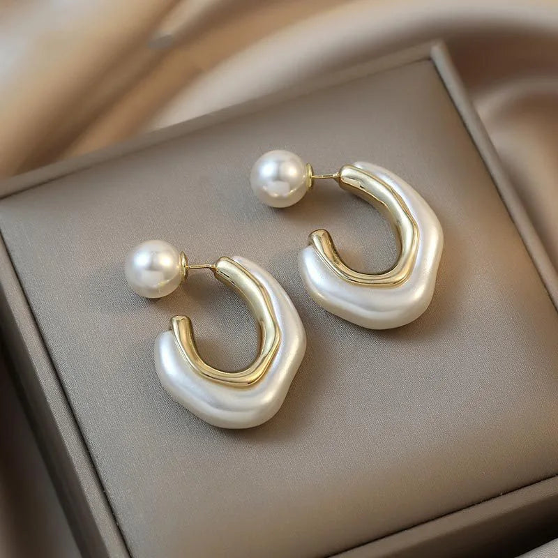 C Shaped  Pearl Earrings