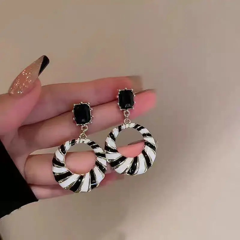 Black and White Striped Earrings