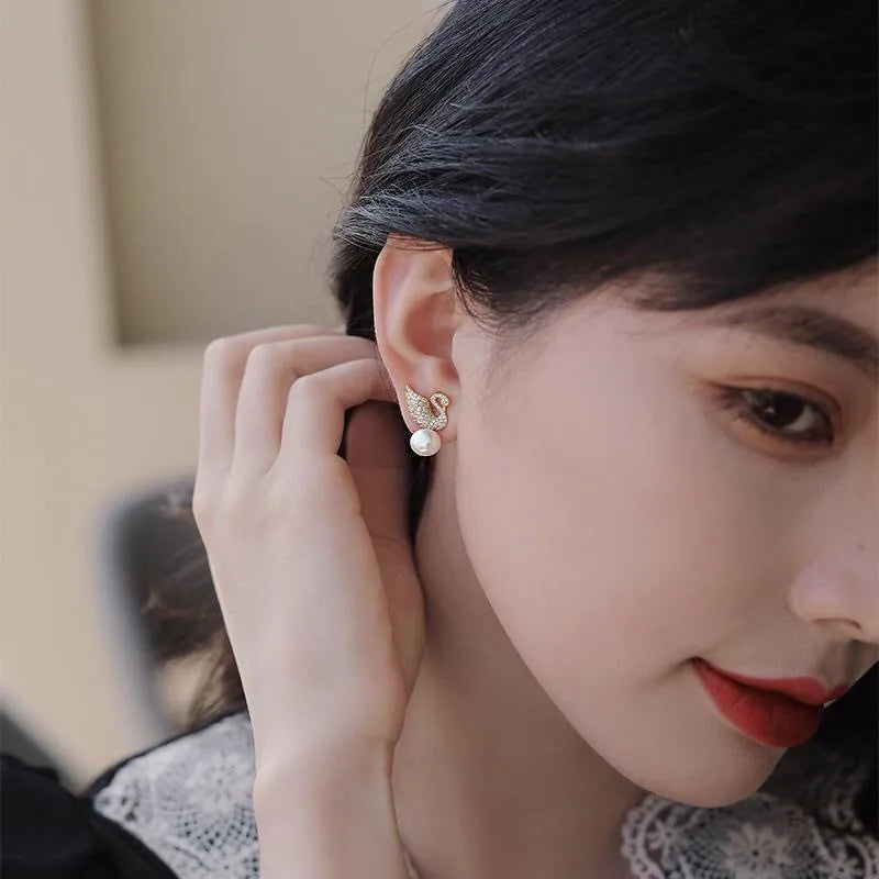 Swan and Pearl Earrings