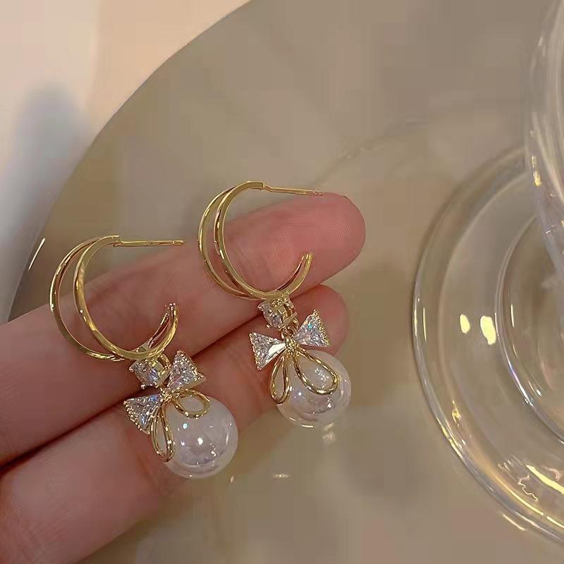 Pearl Shining Bow Knot Earrings
