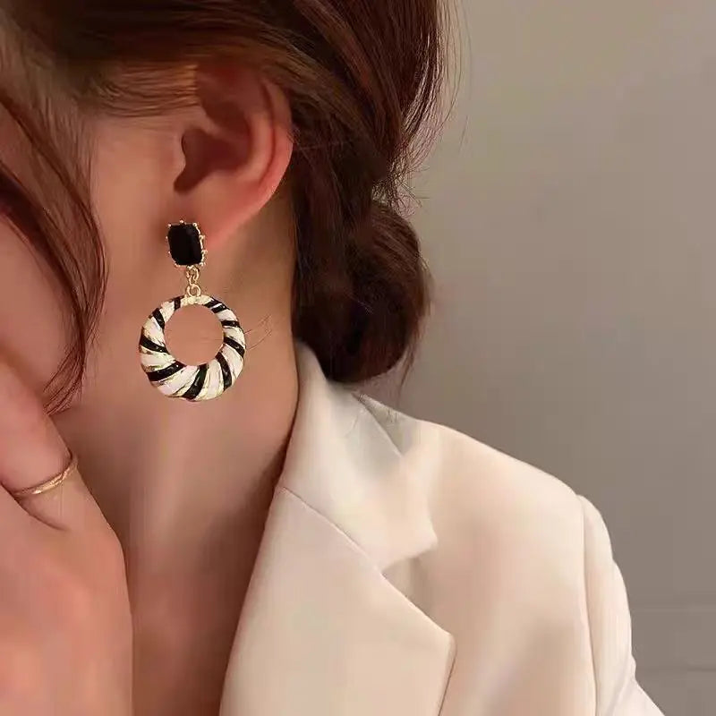 Black and White Striped Earrings