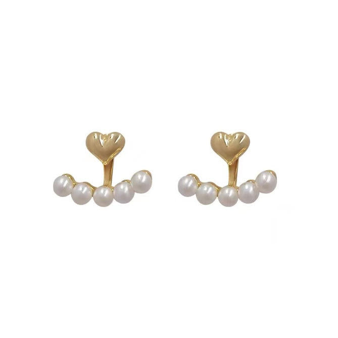 Metal Heart-Shaped Pearl Earrings