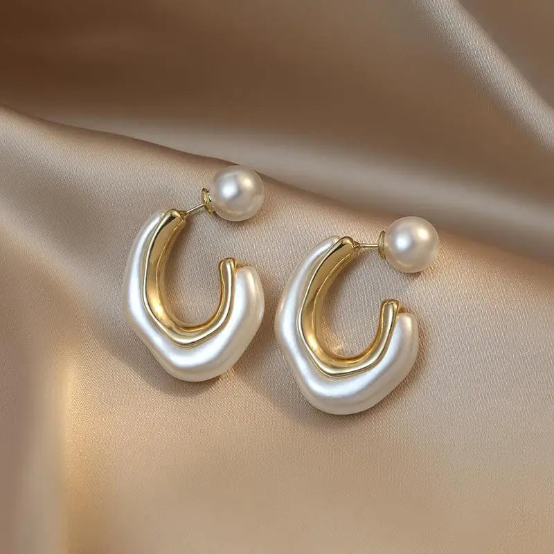 C Shaped  Pearl Earrings