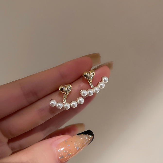 Metal Heart-Shaped Pearl Earrings