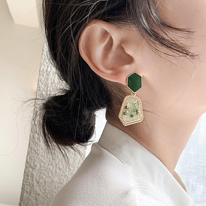 Irregular Green Beige Earrings
