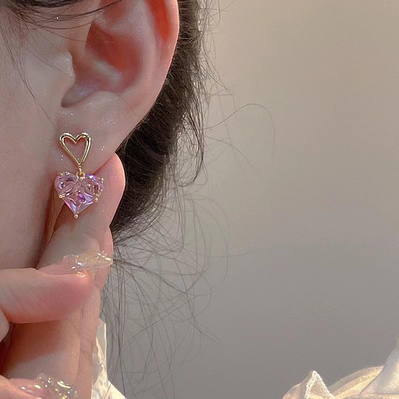 Pink Crystal Heart Earrings