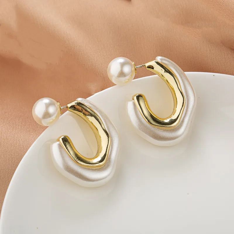 C Shaped  Pearl Earrings