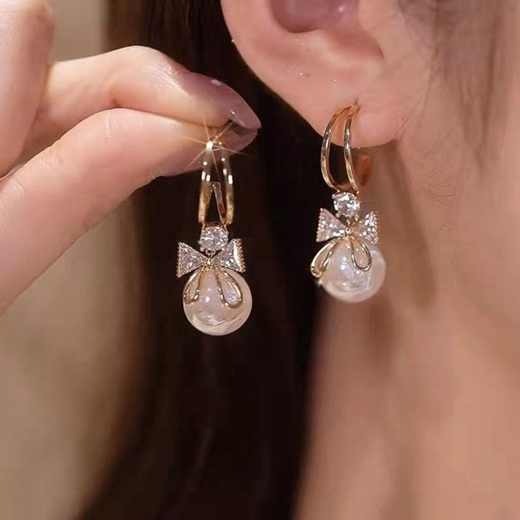 Pearl Shining Bow Knot Earrings