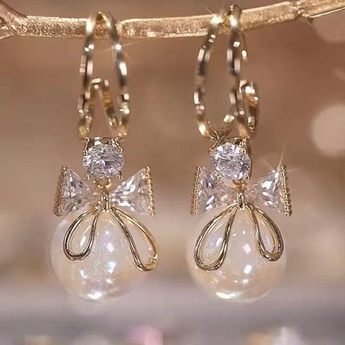Pearl Shining Bow Knot Earrings