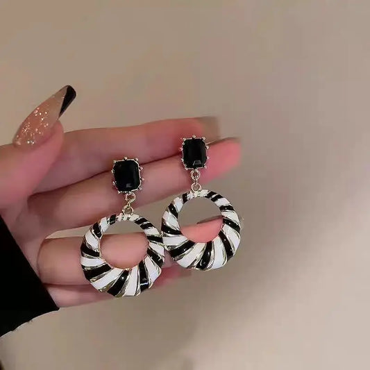 Black and White Striped Earrings