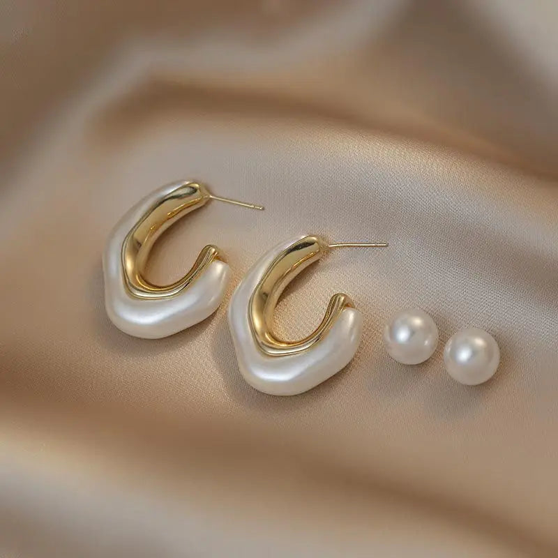 C Shaped  Pearl Earrings