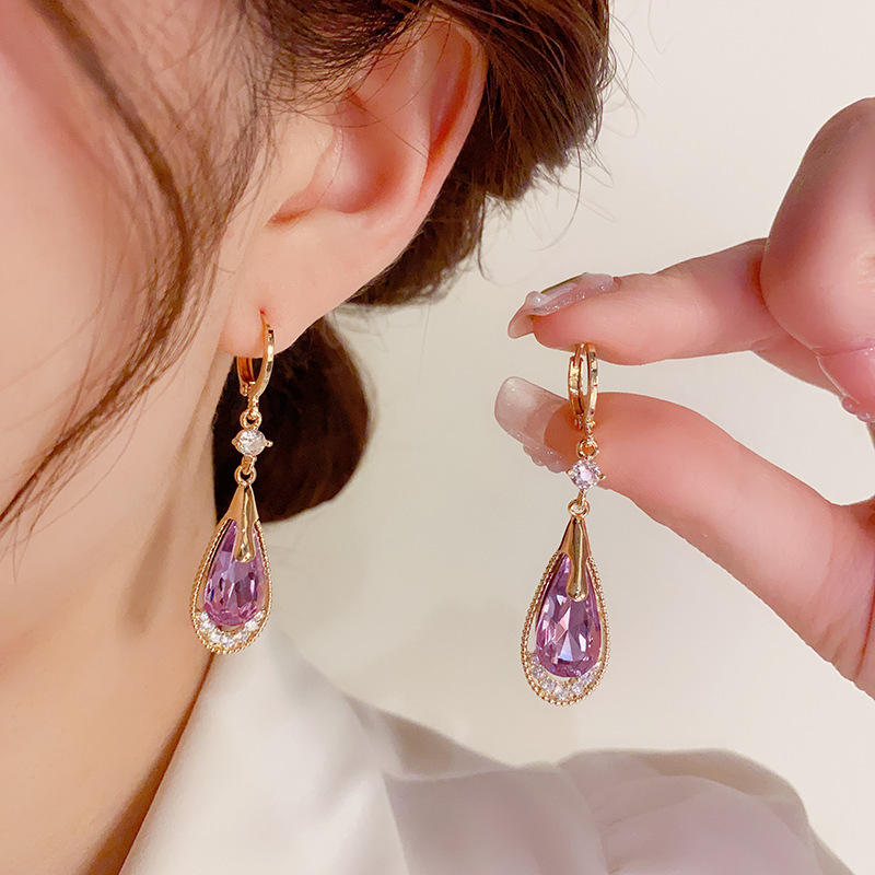 Purple Crystal Droplet Earrings