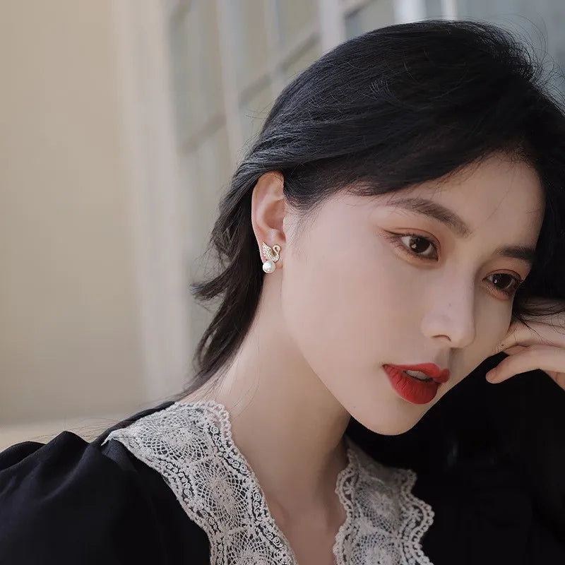 Swan and Pearl Earrings