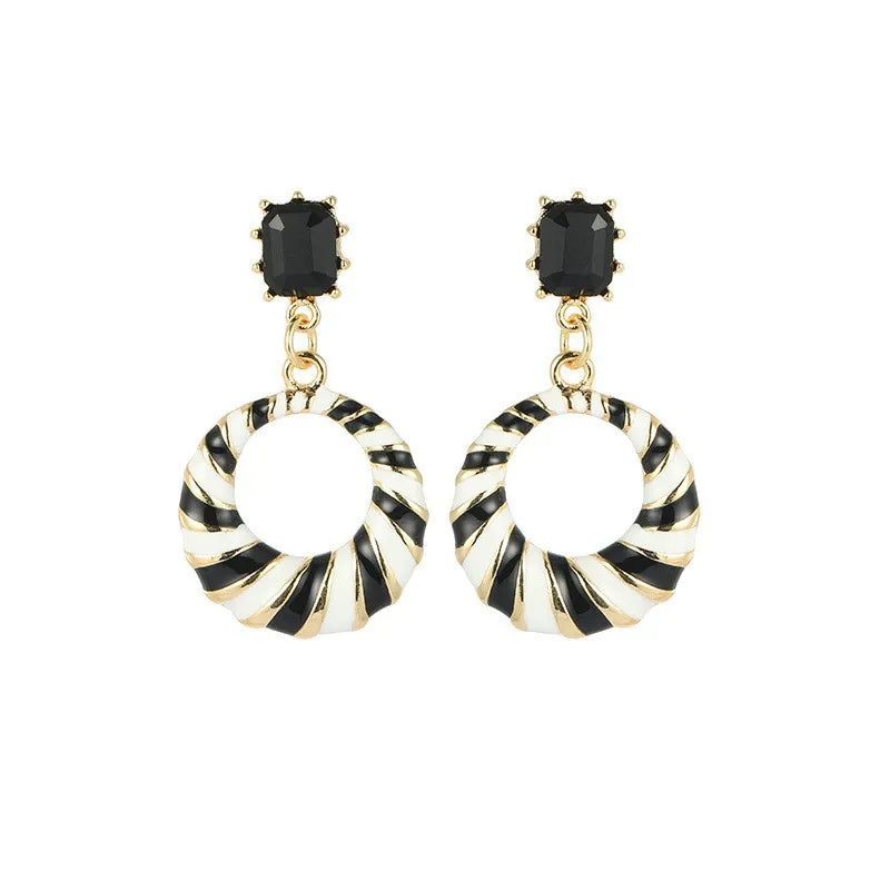 Black and White Striped Earrings